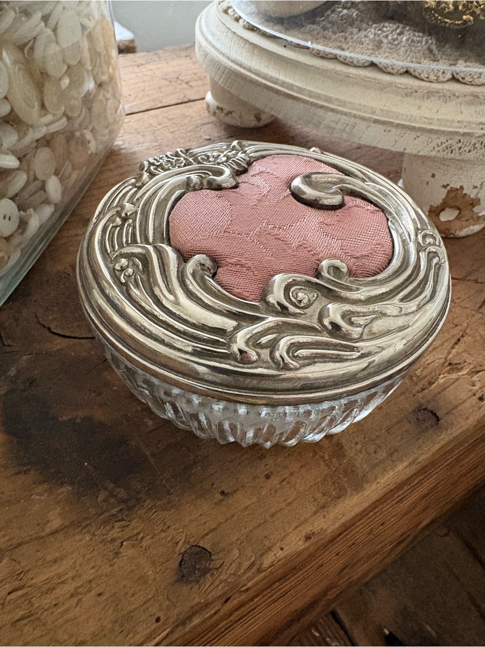 Vintage-Style Pink Fabric Accent Trinket Box/Powder dispenser